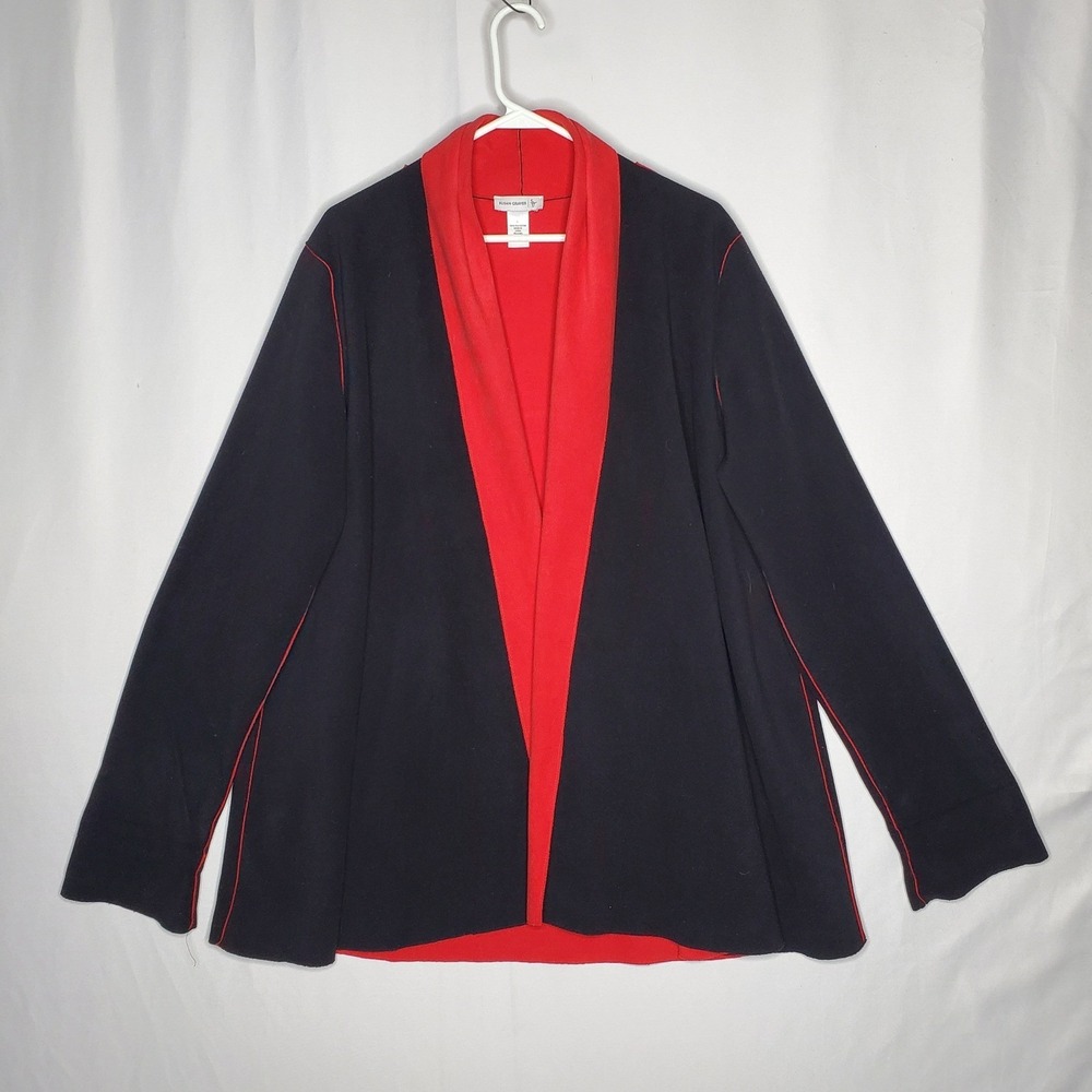 Susan‎ Graver Reversible Fleece Cardigan Large Black Red Open Front Jacket